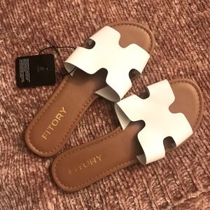 White Open Toed Slide On Sandals